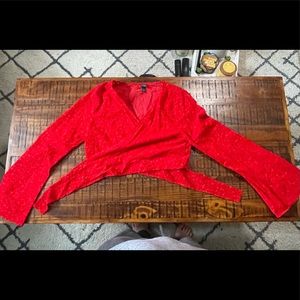 Wild Fable Long Sleeve Wrap Front Crop Top